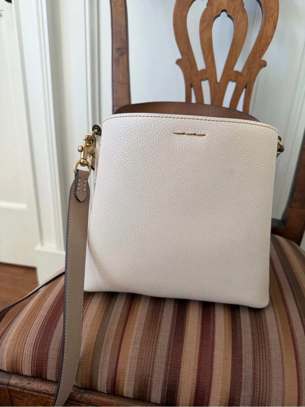 Coach Cream Pebble Leather Crossbody with Gold Hardware